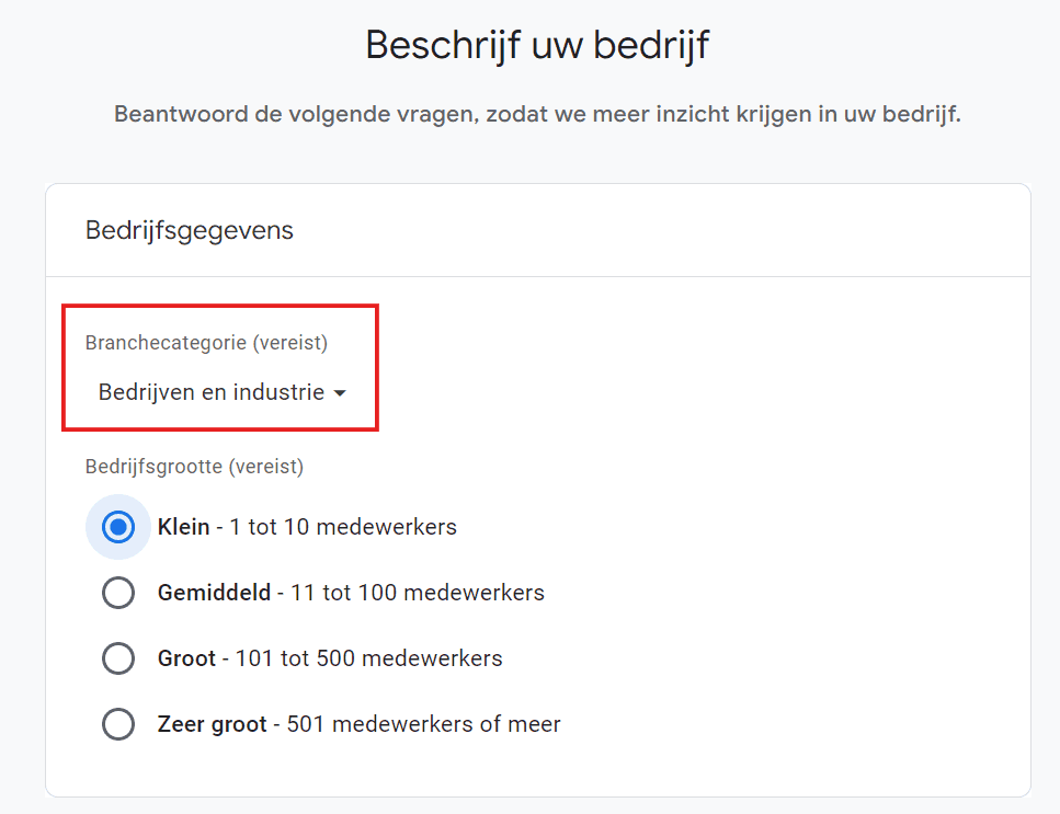 google analytics 4 beschrijf uw bedrijf