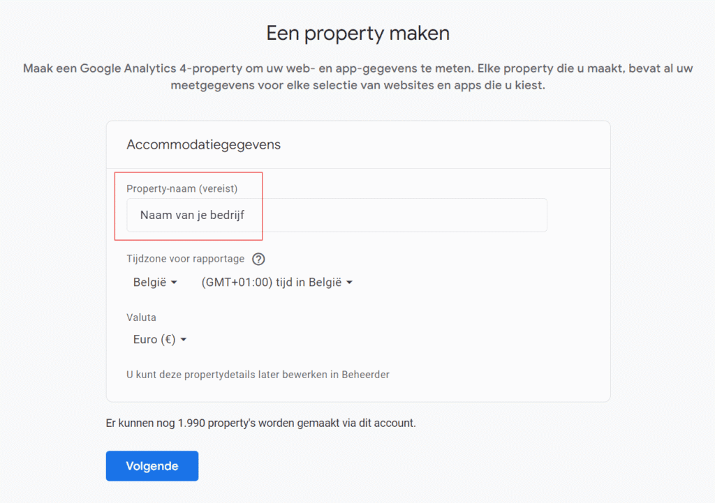 google analytics 4 property maken