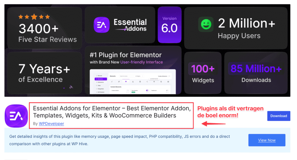 elementor plugins wordpress snelheid